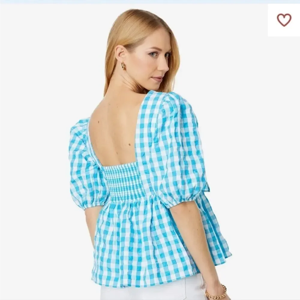 LILLY PULITZER | NEW Sarafina Turquoise Oasis Crinkle Gingham Top Women’s Size 4